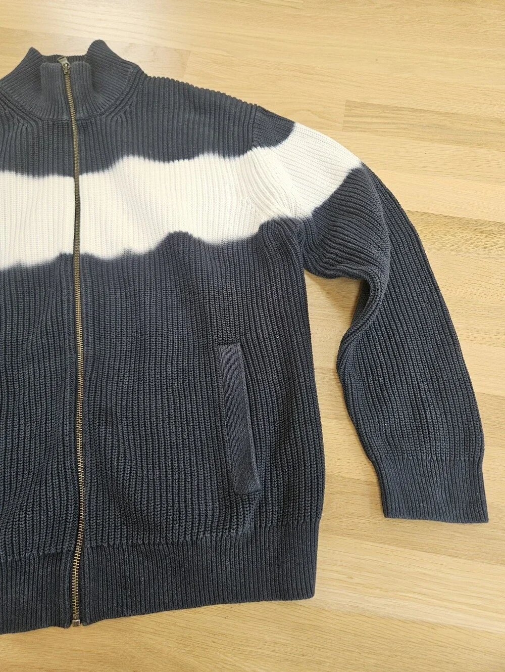 Men's Banana Republic Navy & White Zip-Front Ribbed 100% Cotton Sweater - Size L
